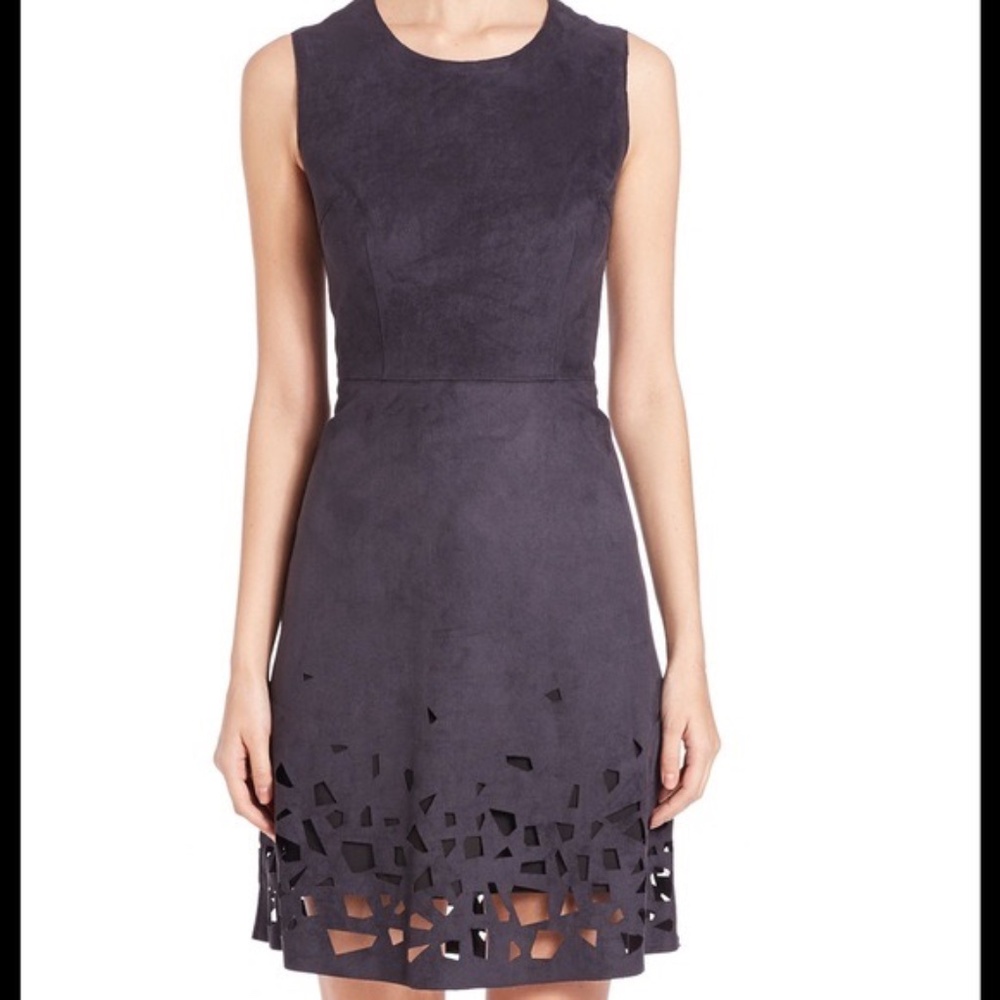 Elie Tahari Faux suede Laser cut sleeveless dress